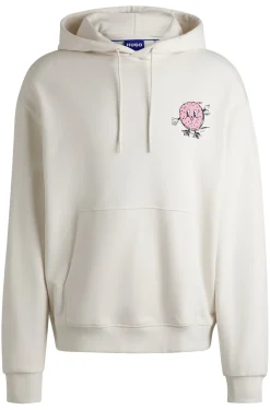 Damen Hugo Blue Hoodie aus Baumwoll-Terry mit Streetfood-Grafik