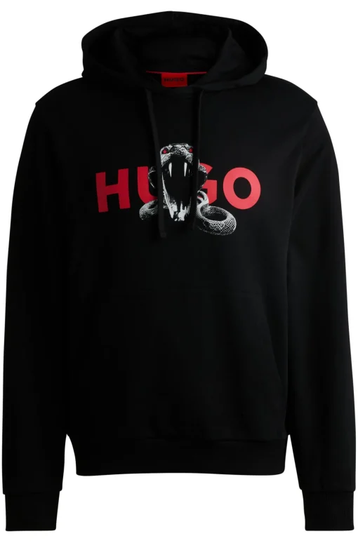 Herren Hugo Red Hoodie aus Baumwoll-Terry mit Grafik-Prints von Tieren