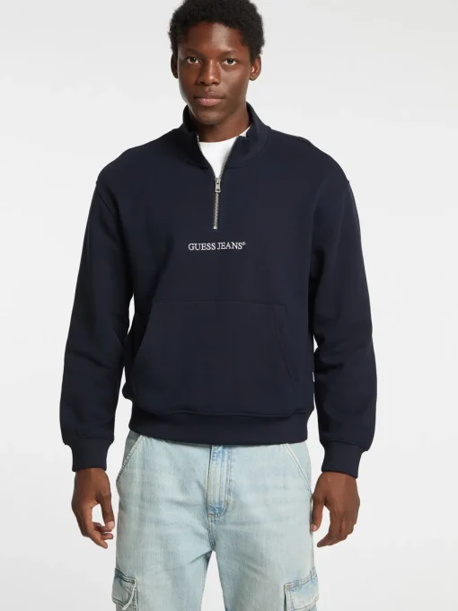 Herren GUESS JEANS Hoodie Logo Halbreißverschluss