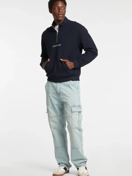 Herren GUESS JEANS Hoodie Logo Halbreißverschluss