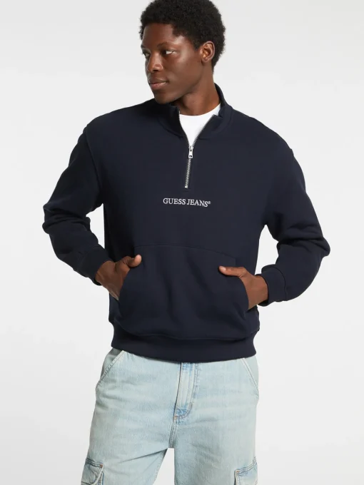 Herren GUESS JEANS Hoodie Logo Halbreißverschluss