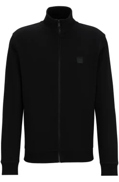 Herren Boss Orange Jacke aus Baumwoll-Terry mit Reißverschluss und Logo-Aufnäher