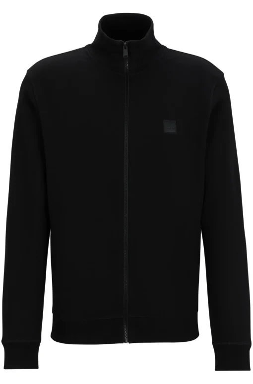 Herren Boss Orange Jacke aus Baumwoll-Terry mit Reißverschluss und Logo-Aufnäher