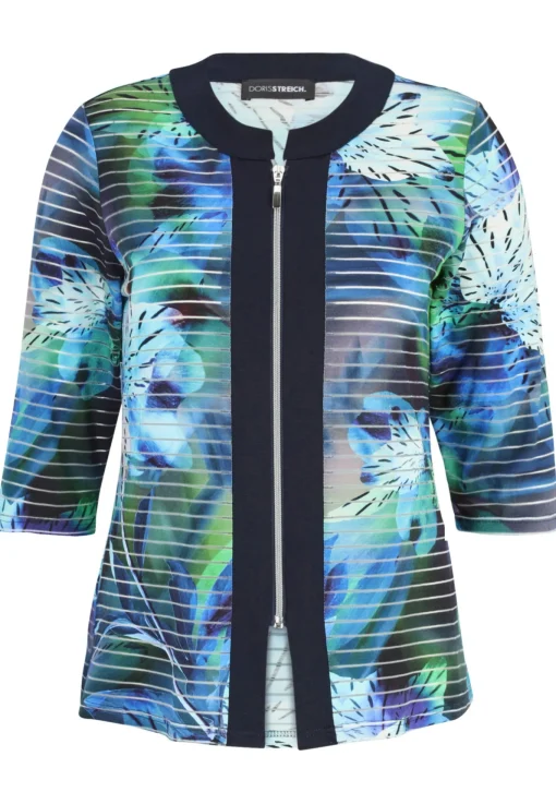 Damen Doris Streich Jacke mit Reißverschluss und dekorativem Motivprint