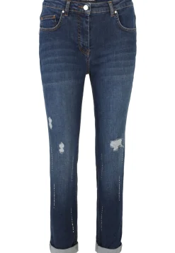 Damen Doris Streich Jeans Hose mit Vintage-Löchern und Strass-Steinchen