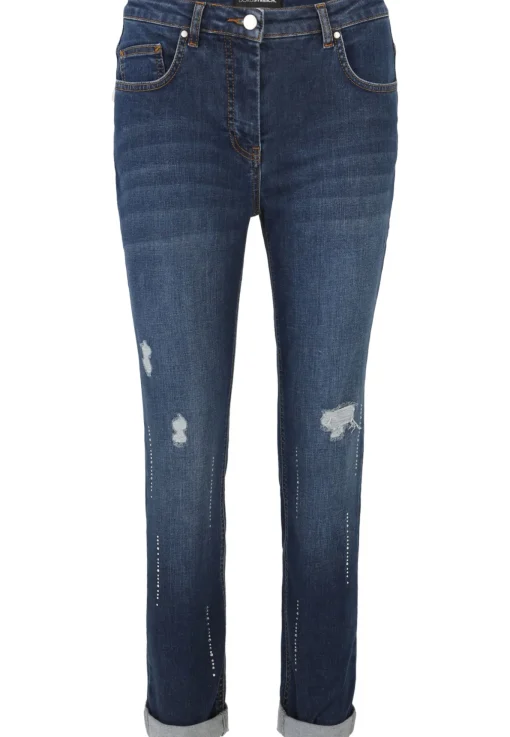 Damen Doris Streich Jeans Hose mit Vintage-Löchern und Strass-Steinchen