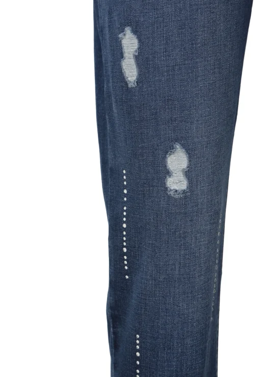 Damen Doris Streich Jeans Hose mit Vintage-Löchern und Strass-Steinchen