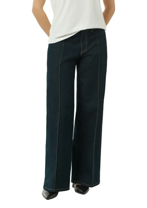 Damen Comma Jeans-Hose mit Wide Leg und Ziernähten
