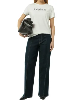 Damen Comma Jeans-Hose mit Wide Leg und Ziernähten