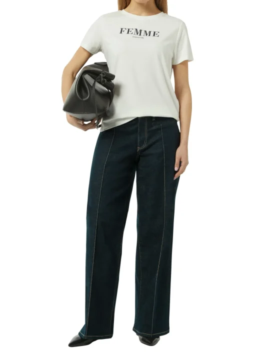 Damen Comma Jeans-Hose mit Wide Leg und Ziernähten
