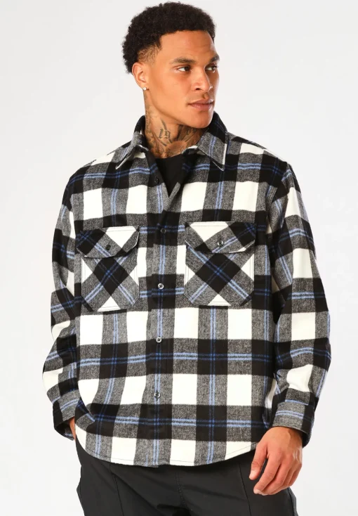 Herren Hugo Blue Kariertes Oversize-Fit Hemd aus gebürstetem Gewebe