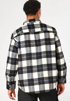Herren Hugo Blue Kariertes Oversize-Fit Hemd aus gebürstetem Gewebe