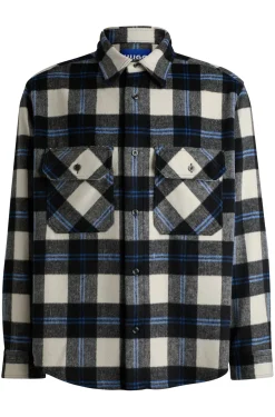 Herren Hugo Blue Kariertes Oversize-Fit Hemd aus gebürstetem Gewebe