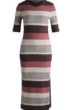 Damen Boss Kleid aus elastischem Baumwoll-Jersey mit strukturierten Streifen