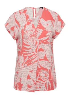 Damen Comma Kurzarmbluse mit V-Ausschnitt und All-over-Print