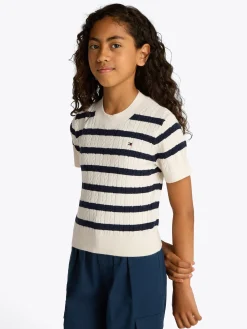 Kinder Tommy Hilfiger Kurzarm-Pullover mit Mini-Zopfmuster