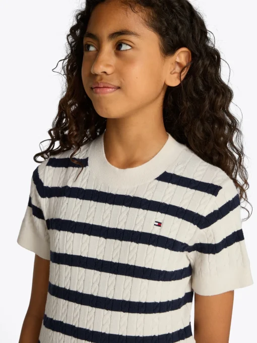 Kinder Tommy Hilfiger Kurzarm-Pullover mit Mini-Zopfmuster