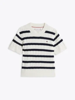 Kinder Tommy Hilfiger Kurzarm-Pullover mit Mini-Zopfmuster