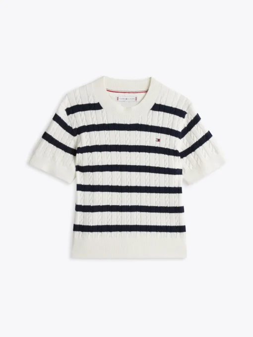Kinder Tommy Hilfiger Kurzarm-Pullover mit Mini-Zopfmuster