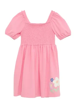 Kinder s.Oliver Kurzes Kleid mit Glitzerprint und Smok-Detail