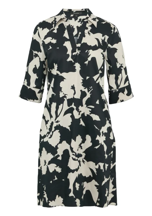 Damen Comma Kurzes Kleid mit Umlegekragen und All-over-Print