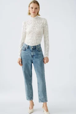 Damen Oui Langarmshirt halbtransparent