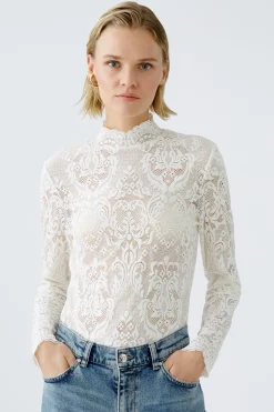 Damen Oui Langarmshirt halbtransparent