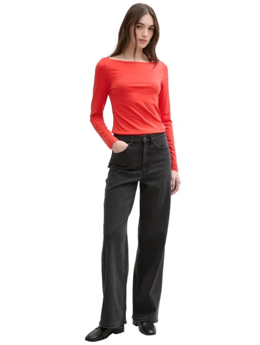 Damen Tom Tailor Denim Langarmshirt mit U-Boot Ausschnitt