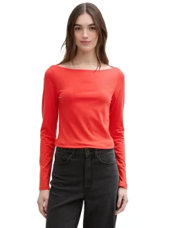Damen Tom Tailor Denim Langarmshirt mit U-Boot Ausschnitt
