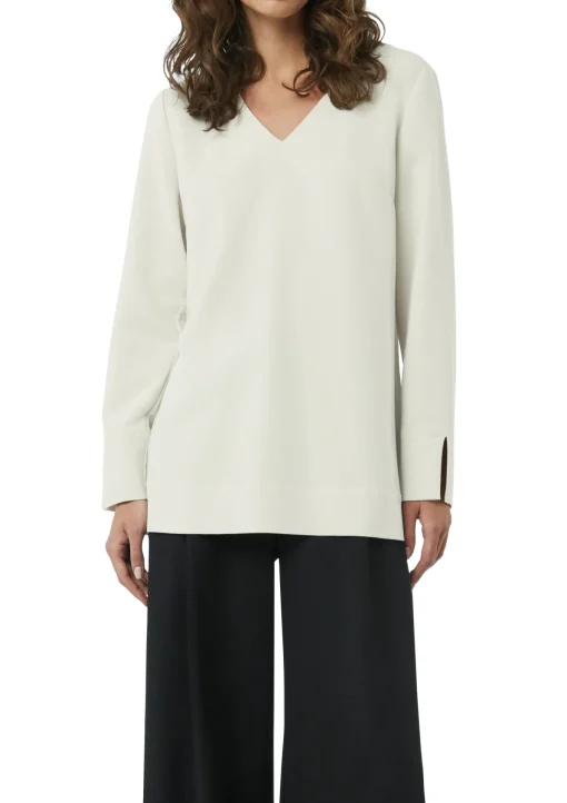 Damen Comma Lange Crêpe-Bluse mit V-Ausschnitt