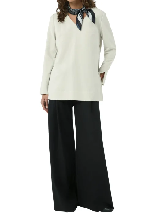 Damen Comma Lange Crêpe-Bluse mit V-Ausschnitt