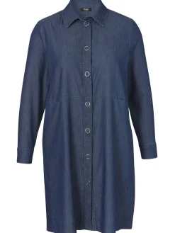 Damen Frapp Leichtes Blusenkleid aus softer Baumwolle im Jeans-Look