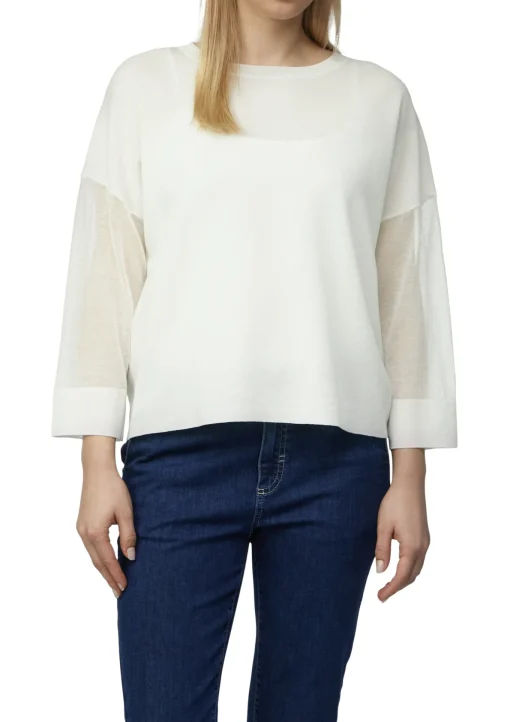 Damen Comma Leichtes Feinstrickshirt mit transparenten Ärmeln