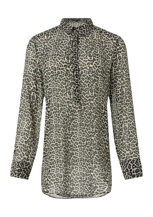 Damen Comma Longbluse aus Chiffon mit Leo-Print
