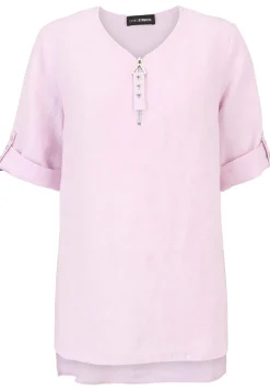 Damen Doris Streich Long-Bluse mit Reissverschluss und Krempelärmel