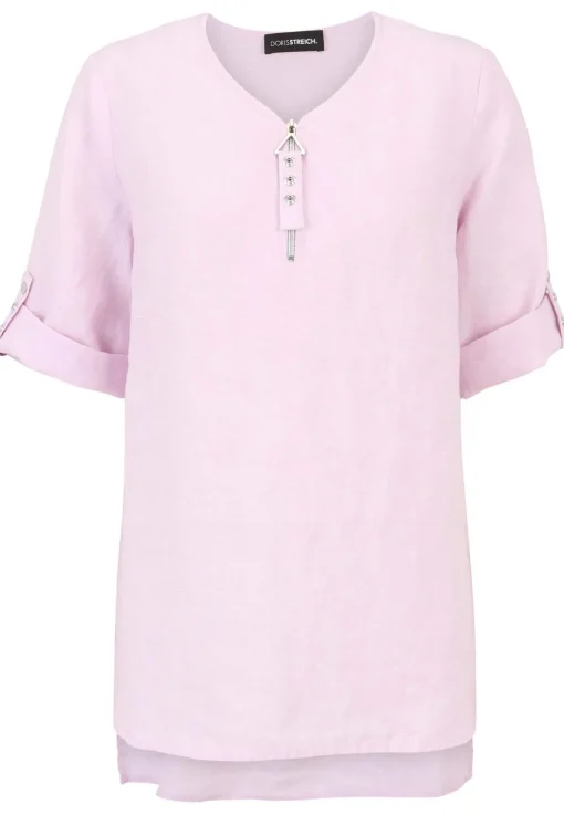 Damen Doris Streich Long-Bluse mit Reissverschluss und Krempelärmel