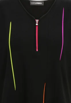 Damen Doris Streich Long-Shirt mit farbigen dekorativen Reißverschlüssen und Halbarm