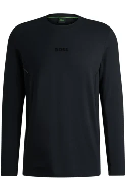 Herren Boss Green Longsleeve aus Baumwoll-Jersey mit verspiegeltem Logo