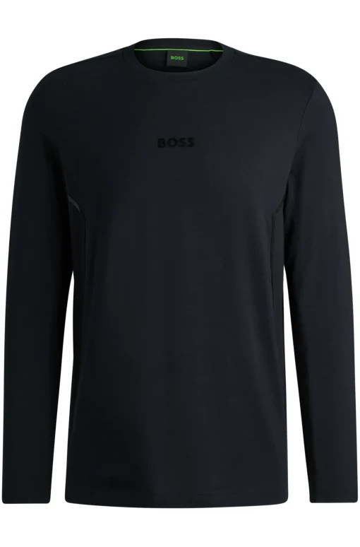 Herren Boss Green Longsleeve aus Baumwoll-Jersey mit verspiegeltem Logo