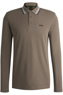 Herren Boss Green Longsleeve-Poloshirt aus Baumwoll-Piqué mit Kontrast-Logo