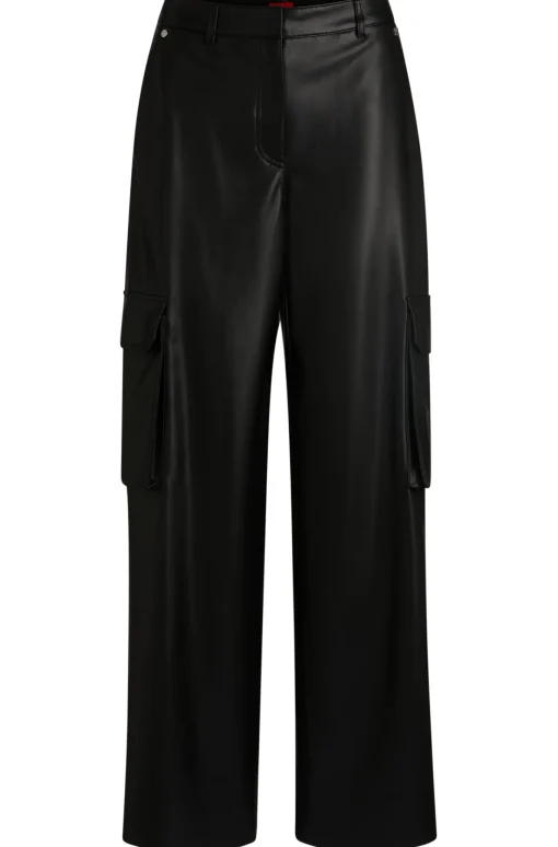 Damen Hugo Red Loose-Fit Cargo-Hose aus Kunstleder