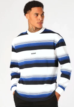 Herren Hugo Blue Loose-Fit Langarmshirt aus Baumwoll-Jersey mit Querstreifen