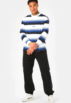 Herren Hugo Blue Loose-Fit Langarmshirt aus Baumwoll-Jersey mit Querstreifen