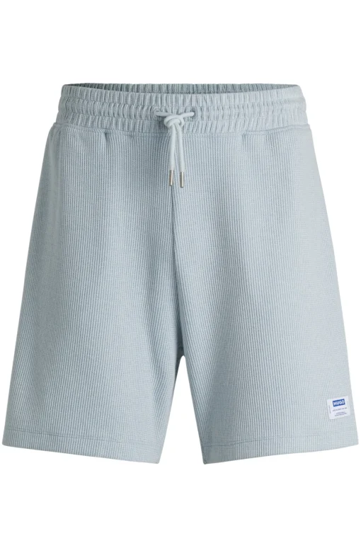 Herren Hugo Blue Loose-Fit Shorts aus Baumwoll-Mix mit Waffelstruktur