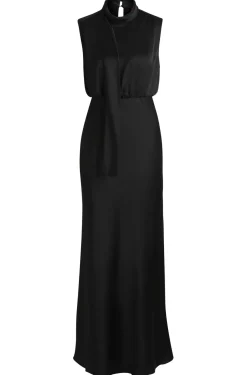 Damen Hugo Red Maxikleid aus Satin mit Bindekragen