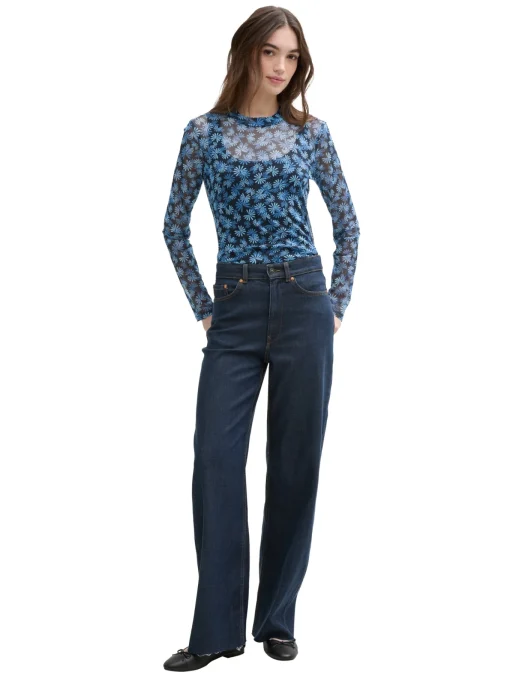 Damen Tom Tailor Denim Mesh-Langarmshirt mit Muster
