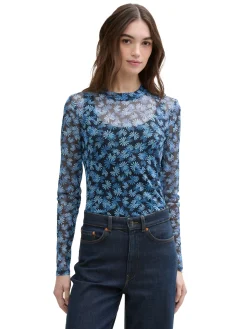 Damen Tom Tailor Denim Mesh-Langarmshirt mit Muster