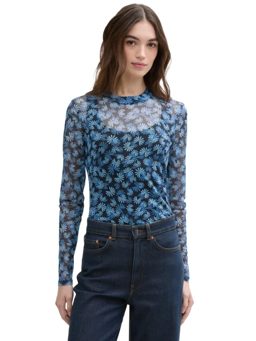 Damen Tom Tailor Denim Mesh-Langarmshirt mit Muster