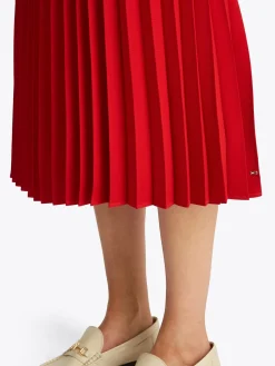 Damen Tommy Hilfiger Midi-Faltenrock mit Logo am Taillenbund