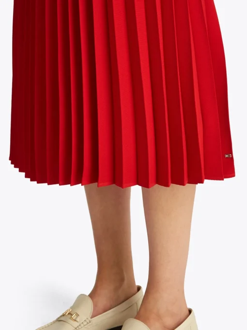 Damen Tommy Hilfiger Midi-Faltenrock mit Logo am Taillenbund